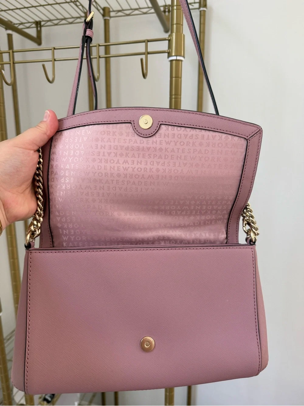 kate spade Dusty Rose Saffiano Leather Crossbody with Gold Chain
